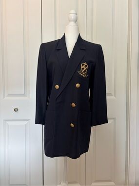 THE ICING Navy Double-Breasted Blazer with Gold Crest & Buttons